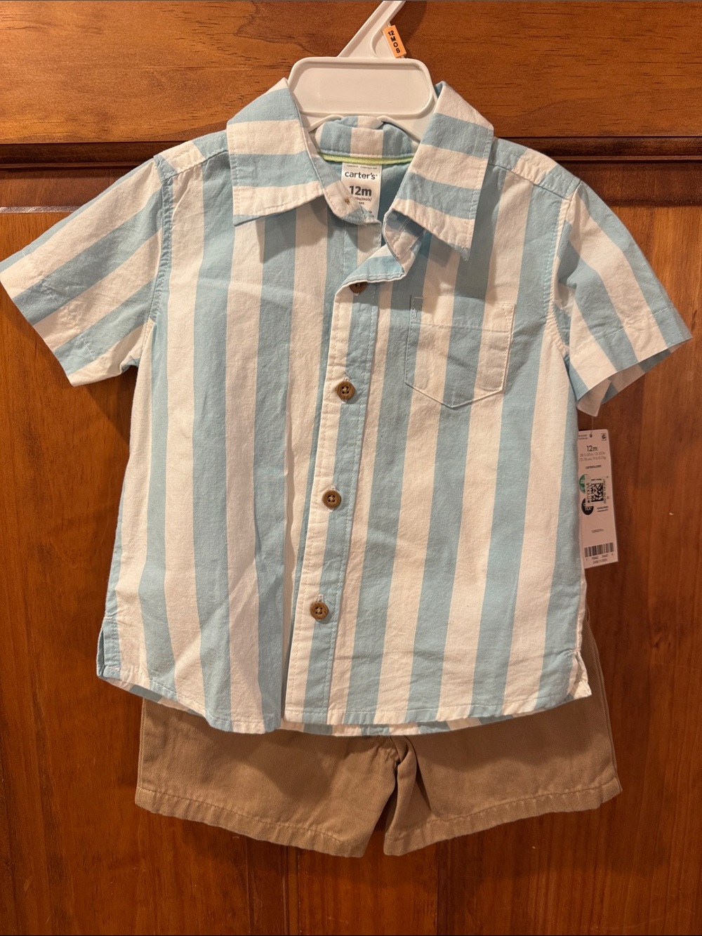 NWT Carter's Boys Blue & White Stripe Button-Down Shirt and Shorts Set
